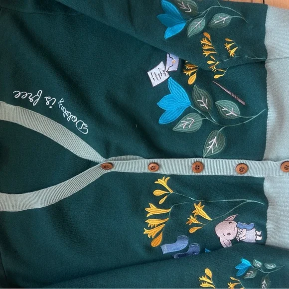 Harry Potter Dobby Floral Green Cardigan Sweater - Picture 3 of 4